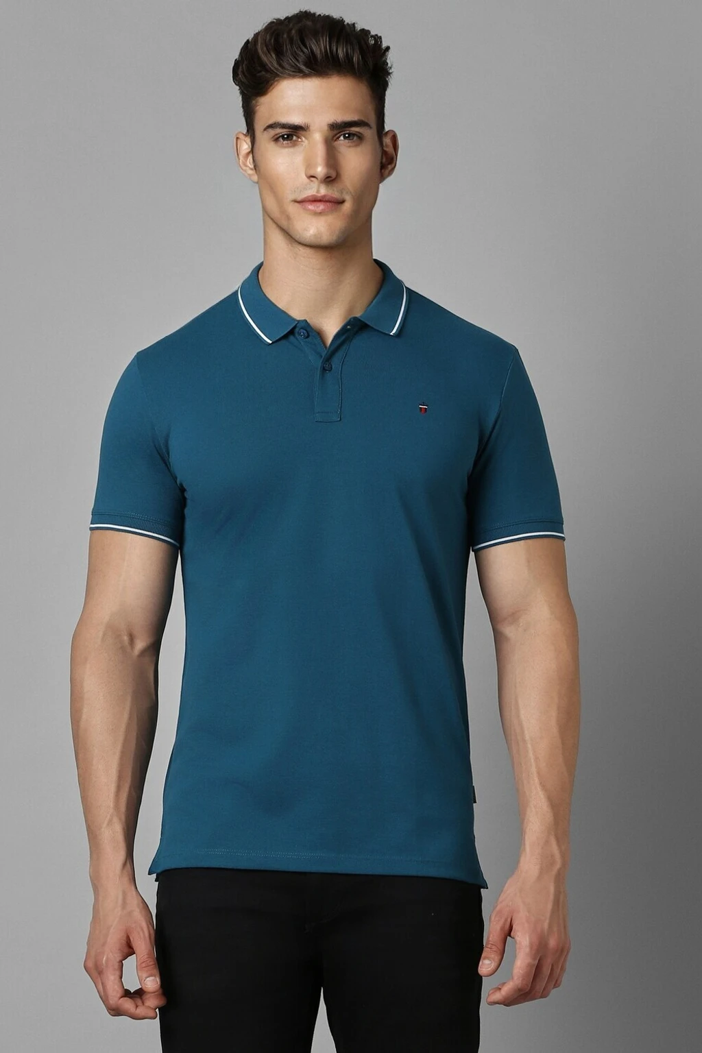 LOUIS PHILIPPE Men Solid Polo Neck Pure Cotton Purple T-Shirt